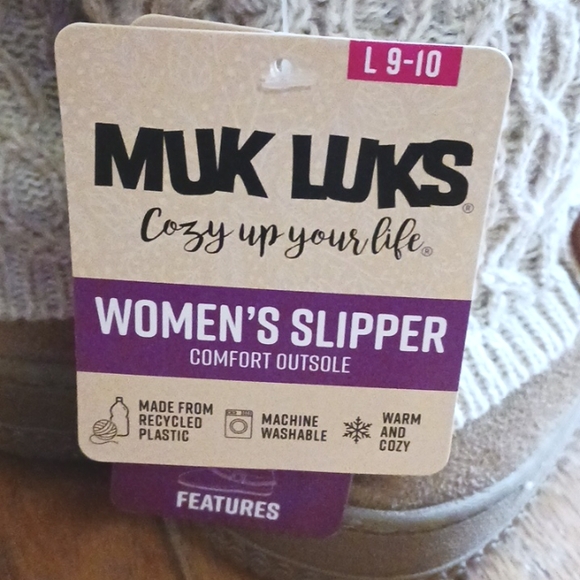 Muk Luks Slippers boots Knit Cuff ARCH/HEEL SUPPORT fleece womens L 9/10 tan - Picture 2 of 5